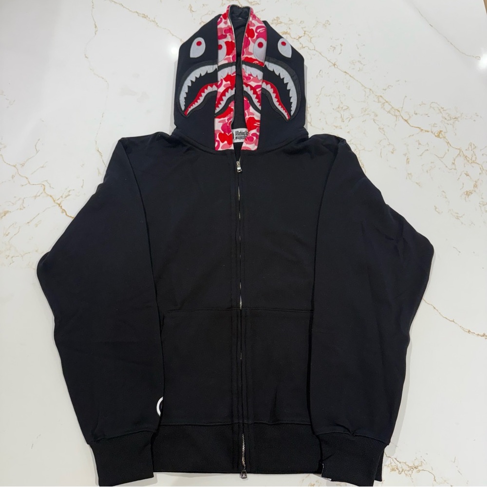 BAPE Double Shark Full Zip Hoodie Black Pink Camo Size XL